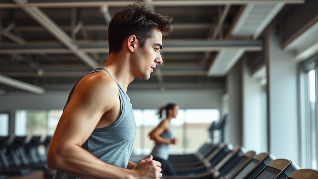 트레드밀 위에서 유산소 운동을 하며 체지방을 연소시키고 있는 사람의 모습